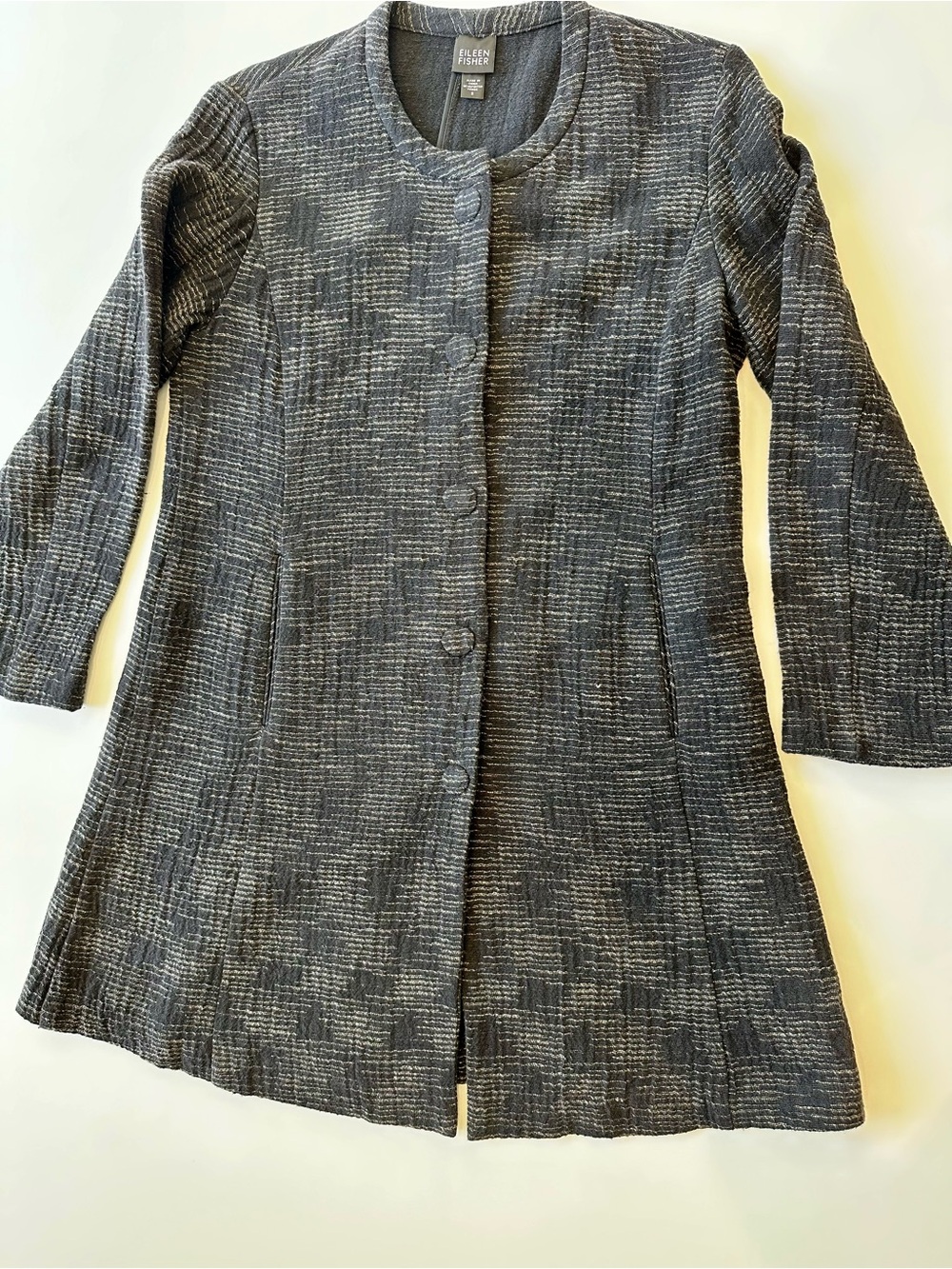 Eileen Fisher Textured Cotton Long Jacket Coat Size S